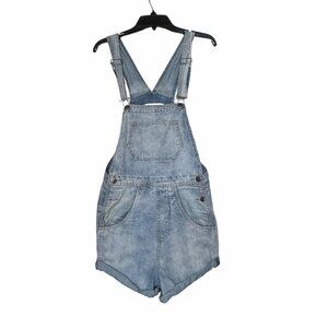 ❤️❤️❤️Cotton On 91 Women's Denim Overall Shorts Romper Sz 2 Blue Rolled Hem